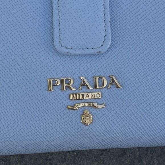 Prada Saffiano Leather Blue Ling Snap Wallet - Picture 2 of 14